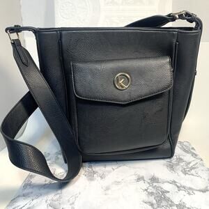 Kensie Front Pocket Shoulder Bag Adjustable Strap Black Brass Hardware
